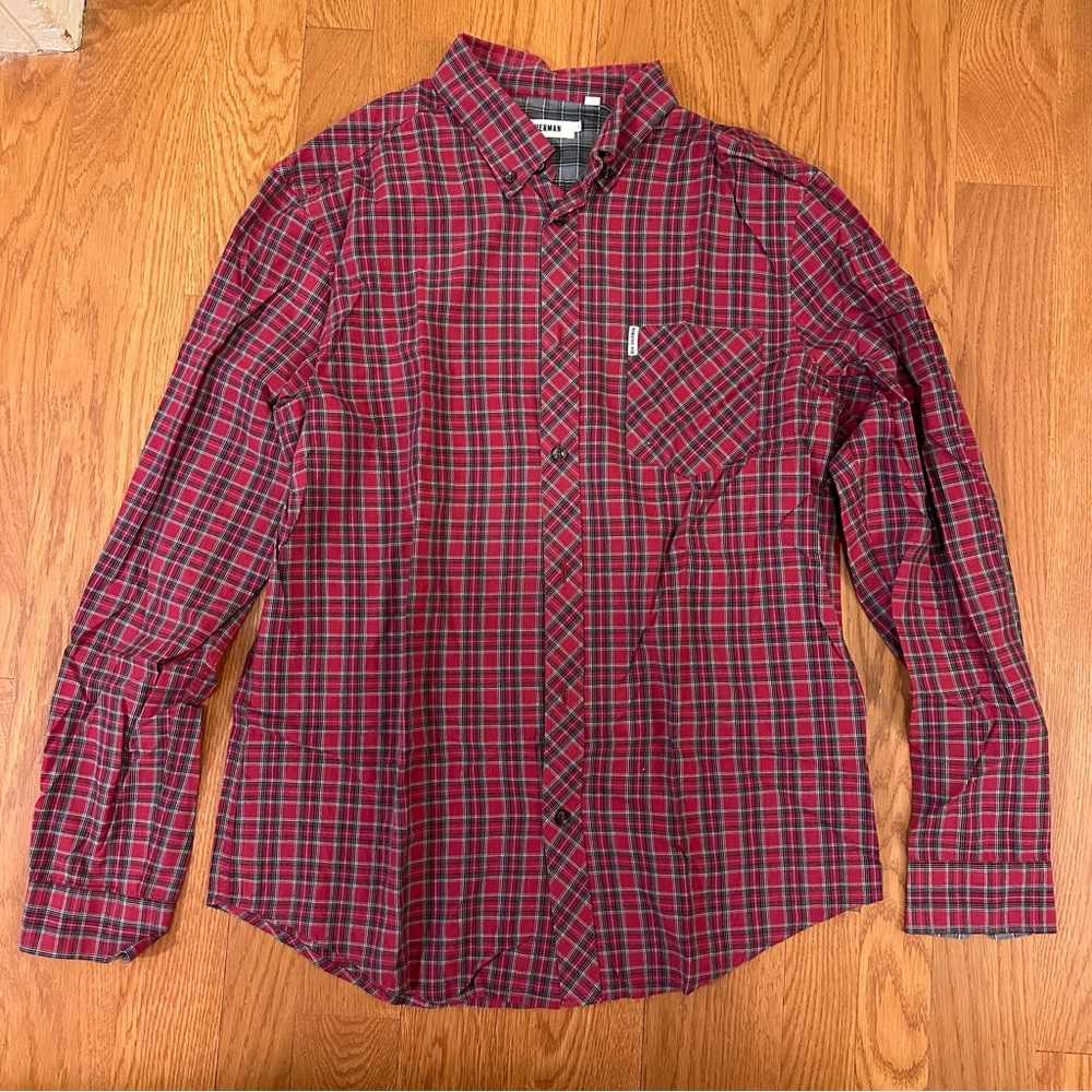 Ben Sherman Long Sleeve Button Up Red Plaid Shirt